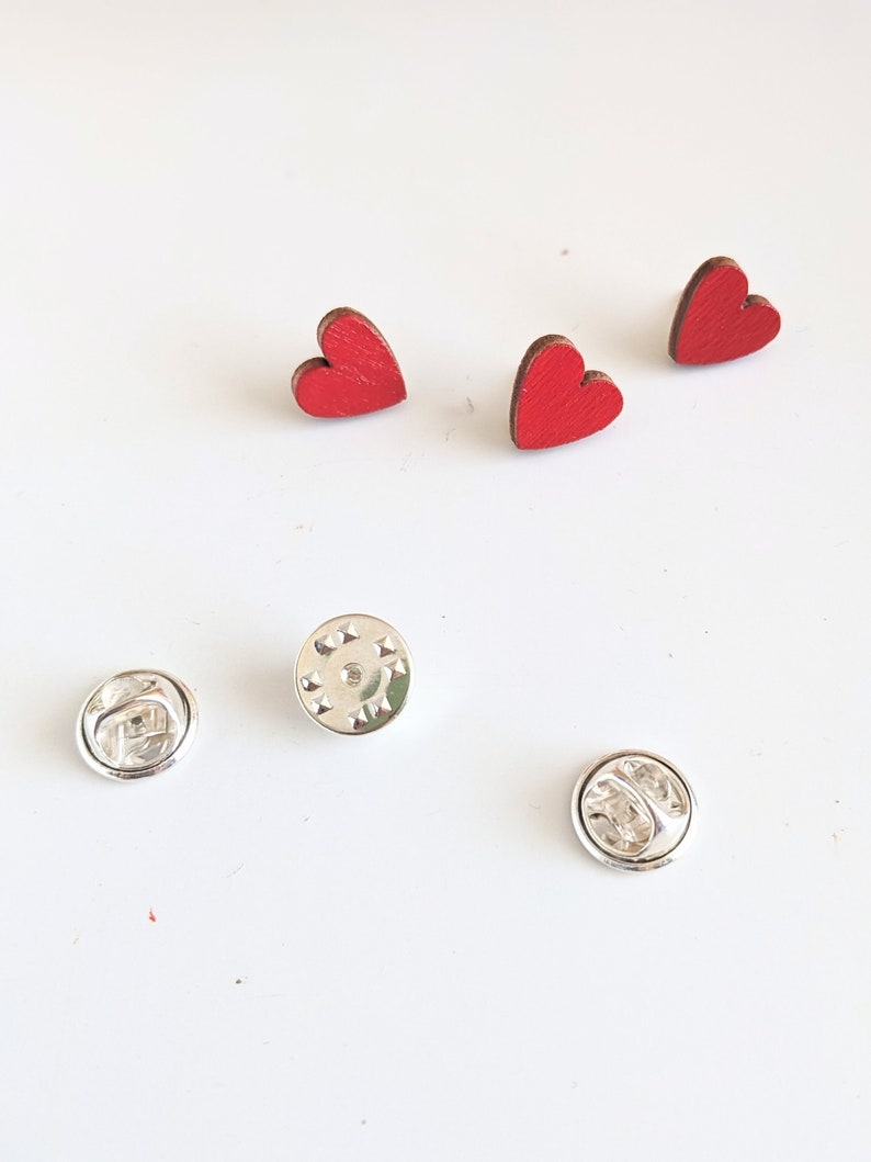 Heart pin set of 3 Small red brooch Valentines day pin wooden heart for women Gifts for kids Love tie pin image 9