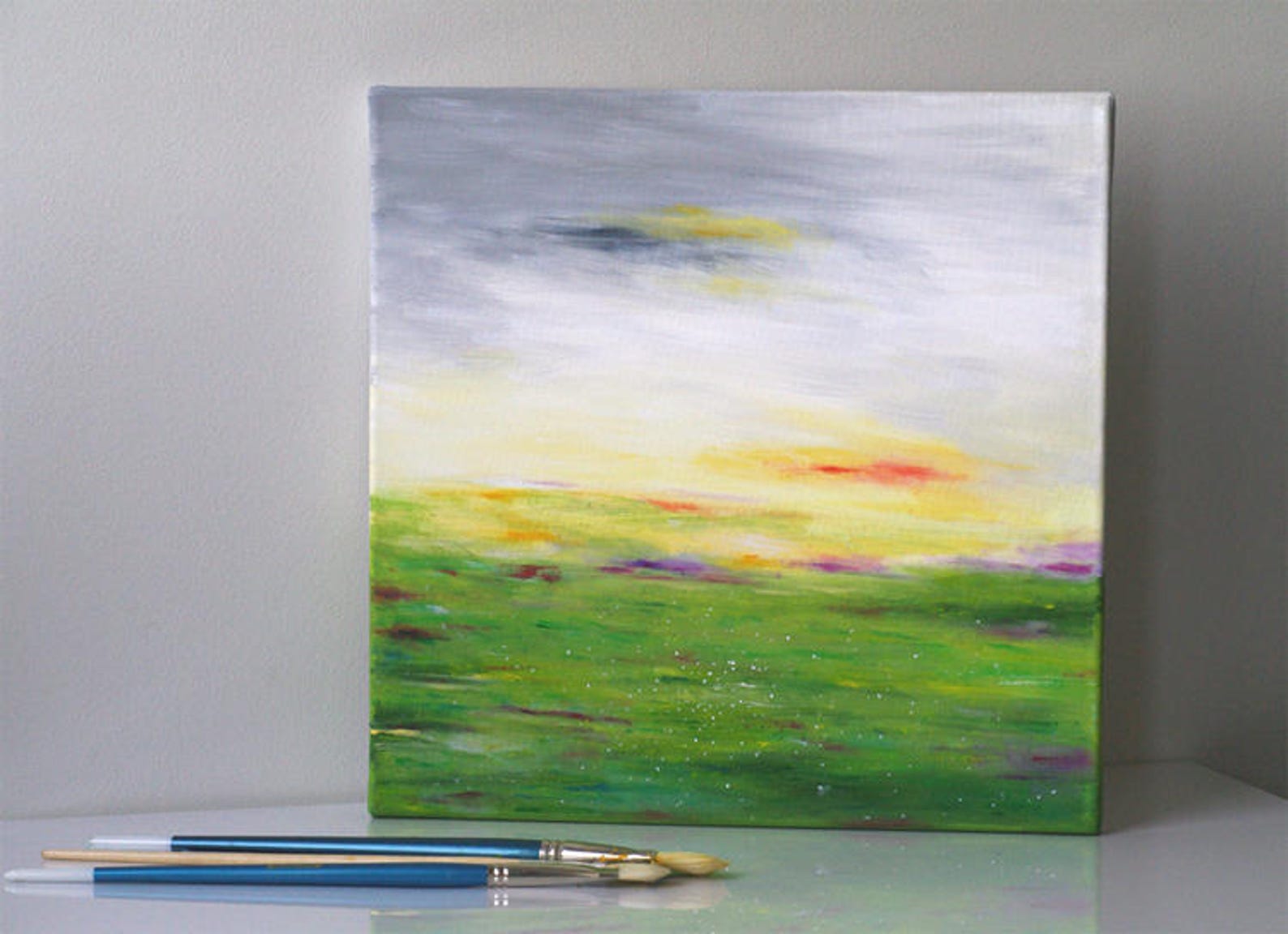 Green Abstract Canvas Art Etsy