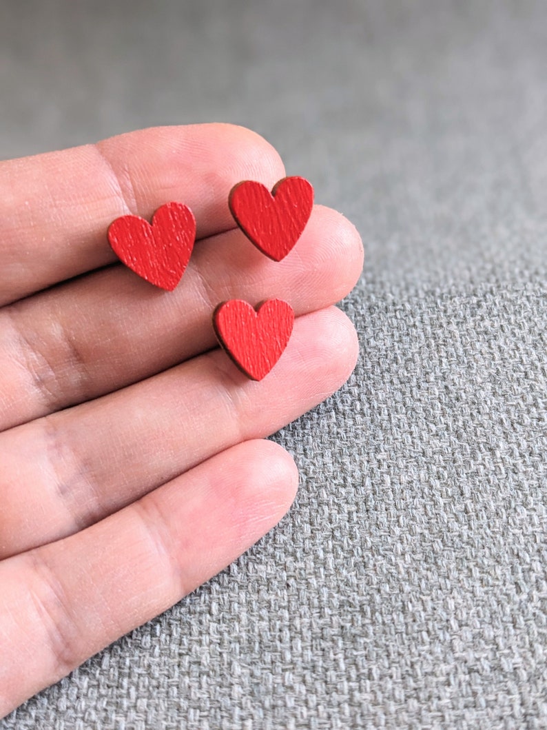 Heart pin set of 3 Small red brooch Valentines day pin wooden heart for women Gifts for kids Love tie pin image 6