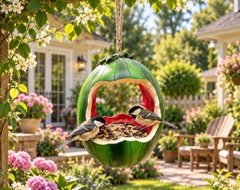Verspieltes Vogelfutterhaus in Form eines Fruchtkerns, Wassermelonen- oder Apfelkern-Design, hängende Gartendekoration