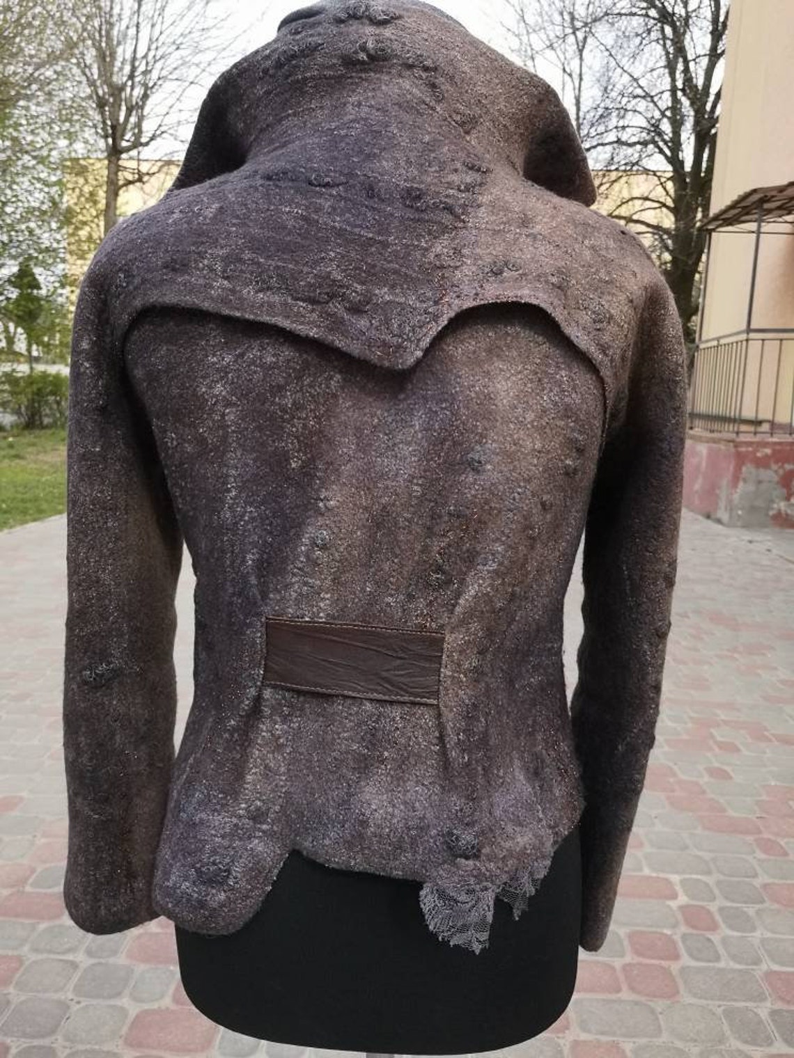 Brown woolen women's jacket with zipper Felted Fibre art | Etsy