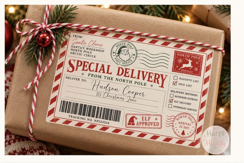 Santa Mail Labels Bundle, Editable Canva Christmas Gift Labels, North ...