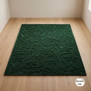 Alfombra botánica tejida a mano con diseño 3D en relieve / Elegante alfombra color esmeralda para sala de estar y dormitorio / Alfombras Minahil, más opciones de color
