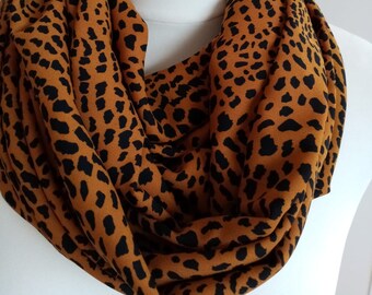 Tour de cour Snood ocre motif léopard // écharpe circulaire // ENVOI GRATUIT