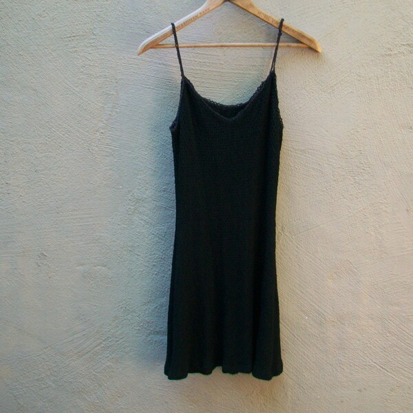 Vintage 90's Super Slinky Little Black Dress // Textured Stretch Mini // S