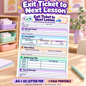 Exit Ticket to Next Lesson Planner, Teacher Assessment Sheet (A4 + US Letter PDF)