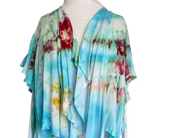 Jaqueta borboleta rayon turquesa tingida de gelo M