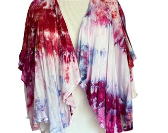 Jaqueta Borboleta Rayon Vermelha e Magenta Tingida em Gelo L/XL