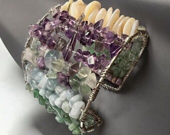 Handmade Gemstone Cuff Bracelet: Wire-Wrapped Beaded Jewelry