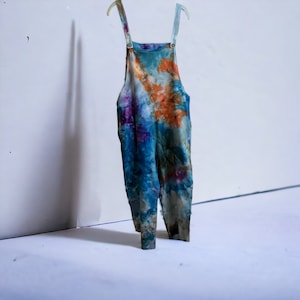 Cotton Linen Overalls Baggy Adjustable Suspender Jumpsuit with Pockets  Orange, Blue, Purple, Green Large