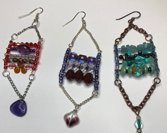 Pierced Earrings Wildly Wonderful Unique Colorful Beaded Pierced Chandelier Earrings with Czech Beads