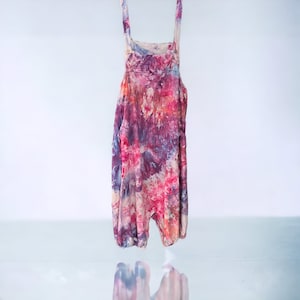 Women's Jumpsuit/Romper/Dress Long Baggy Pants Wide Leg Cotton Bib Overalls with Pockets Ice Dyed Purple, Red, Orange, Blue, White, Large