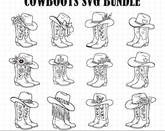 Cowboy Boots SVG Bundle, Western Boots PNG, Cowgirl Boot Clipart, Floral Cowboy Boot SVG, Western Cowgirl Design Bundle, 12 Boot Designs
