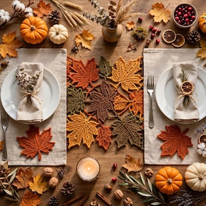 Mönster för virkad bordslöpare med höstlöv i PDF-format, höstdekorationer, bordsdekoration för Thanksgiving, botaniska löv, digitalt mönster för mellannivå