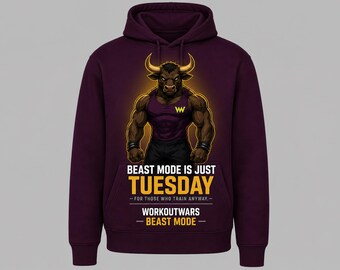 Beast Mode Is Just Tuesday Hoodie | Bull Gym Hoodie | Motivational Workout Sweatshirt | Funny Gym Gift