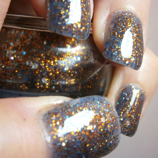 Liams Galaxy Nail Lacquer - Blue Luminous Glow in the Dark Glitter Custom Nail Polish - Full Size Jar With Clear and Brush