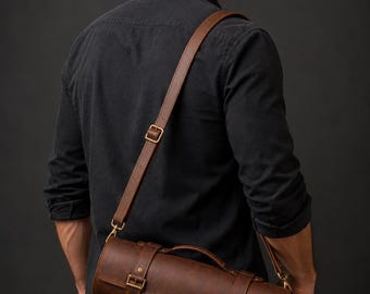 Handmade Brown Leather Knife Roll, Chef Tool Organizer, Travel Cutlery Case