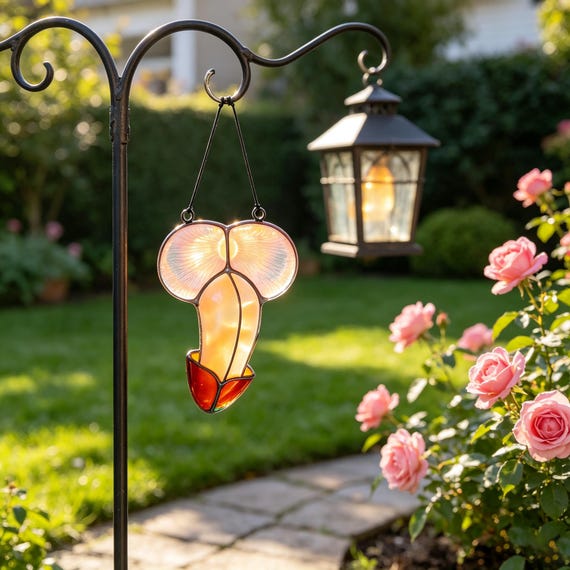 Handcrafted stained glass mushroom that throws colored light patterns across a room — cottagecore meets cheeky gag gift in actual leaded glass craft.