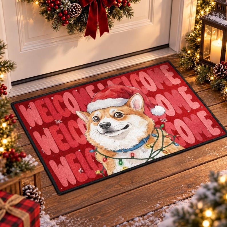 Custom Pet Photo Festive Welcome Decor Personalized Decorative Mat ...