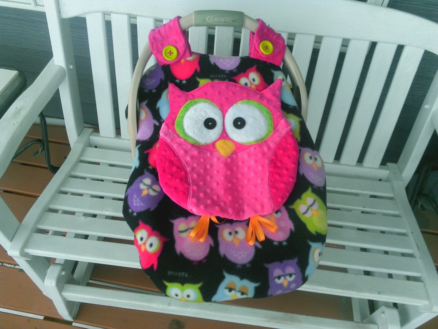 Super Cute Made To Order Girls Fitted Fleece Owl Car Seat Zoom