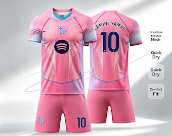 Lamine Yamal 10 Barcelona shirtset 2025 2026 voetbalshirt en -shorts, voetbaltenue voor kinderen en volwassenen, cadeau voor Barca-voetbalfans