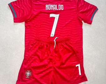 Portugal Kids Soccer Jersey, Ronaldo 7 Football Kit, Toddler Youth Soccer Uniform Set, Red Jersey & Shorts, 2 Piece Unbranded Soccer Outfit
