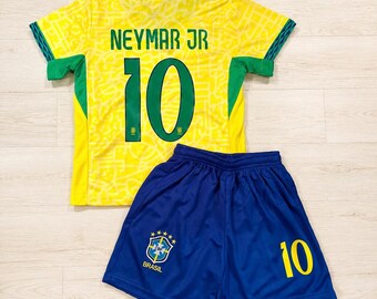 Conjunto de camiseta de fútbol Neymar Jr n.° 10 para niños, kit de uniforme de fútbol de 2 piezas para niños pequeños y jóvenes, conjunto de fútbol para niños, regalo de fútbol para niños.