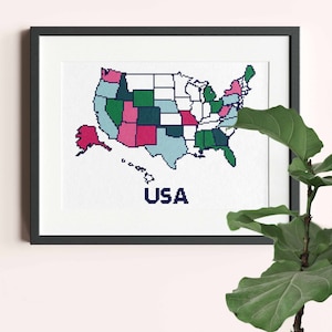 ORIGINAL USA XL map cross stitch pattern. Stitch as you travel tracker. United states souvenir. United States map pattern. Sticth the states