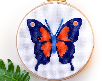 Butterfly cross stitch pattern | Colorful Butterfly Cross Stitch design. Counted cross stitch for beginners