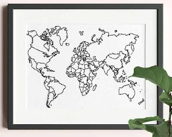 XL World Map Cross Stitch Pattern with country map outlines.