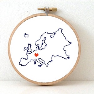 EUROPE map modern cross stitch pattern. European art. DIY European embroidery. Europe Continent