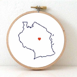 TANZANIA map modern cross stitch pattern |  DIY gift for Tanzania traveller | Tanzania sourvenir cross stitch |  Dodoma map embroidery chart