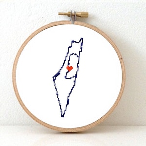 Israel Map cross stitch pattern for beginners | Quick to make DIY gift Israel | Israeli wedding gift | Jerusalem map cross stitch | Jewish