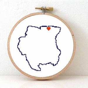 Suriname Map Cross Stitch Pattern DIY Surinam ornament pattern with Paramribo Surinam wedding gift cross stitch pattern Surinam friend image 1