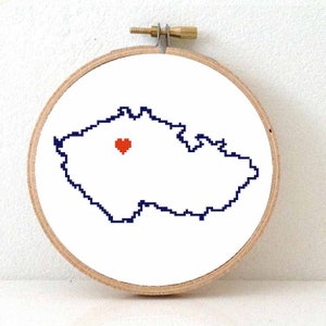 TSCHECHISCHE REPUBLIK Karte Kreuzstichmuster. Tschechische Kunst. Hearting Prag Karte.