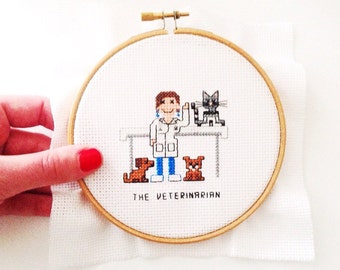 2 x Veterinarian cross stitch pattern | Male and Female veterinarian cross stitch chart |  DIY gift vet assistant | Modern professions