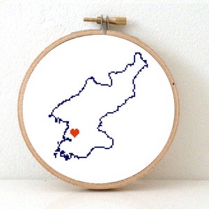 North Korea Map Cross Stitch Pattern | North Korea wedding gift with Pyongyang | North Korea ornament pattern