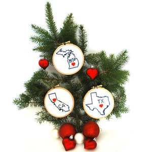Bundle 51 Kreuzstichmuster aller USA State Map Ornamente + Washington DC. DIY Weihnachtsschmuck. Zustand Ornament für 10 cm Rahmen