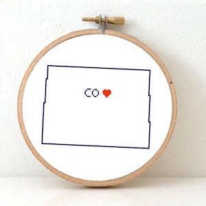 The original COLORADO Map Cross Stitch Pattern | Colorado cross stitch design | Colorado ornament pattern with Denver |CO DIY craft party