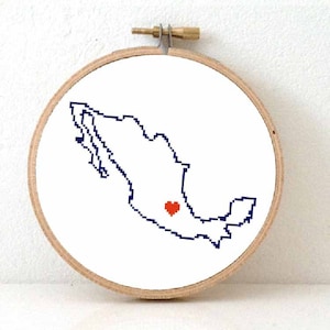 Mexico Map Cross Stitch Pattern | Save the date Mexican wedding gift with Mexico city | Honeymoon souvenir craft | Mexico Engagement gift