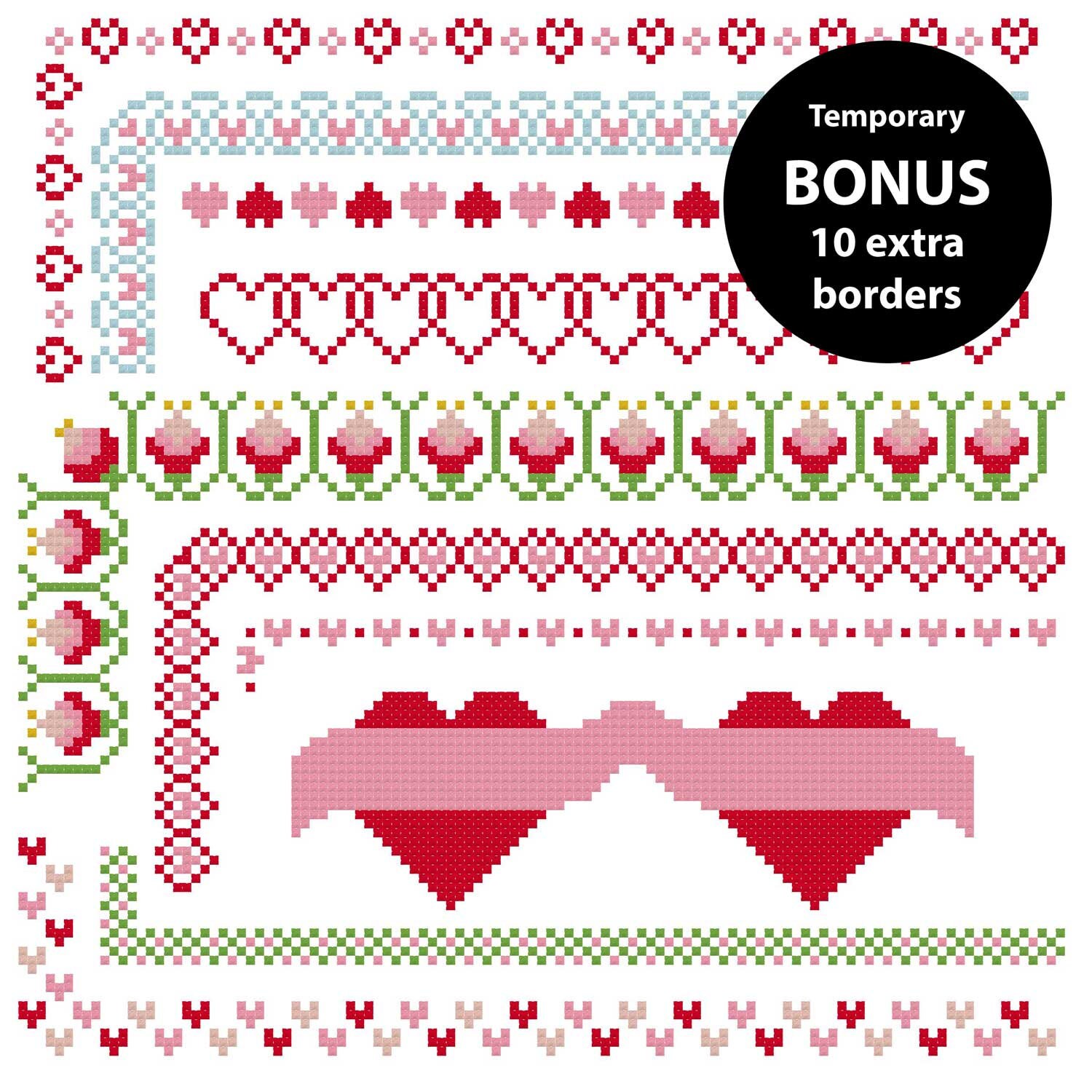 Cross stitch flower border set 90533 vector art at vecteezy