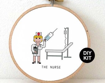 Easy Embroidery Kit Nurse |  Gift for nurse | DIY nurse appreciation gift | Cross stitch kit including embroidery hoop | Nursing home decor
