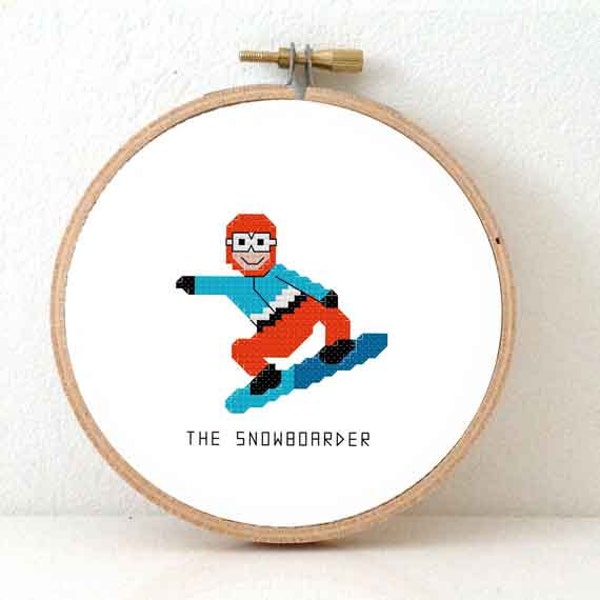 Snowboarder cross stitch pattern. DIY Gift for snowboarder. Winter  cross stitch. Decoration gift for winter olympics.
