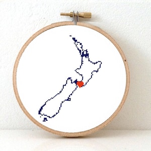 Neuseeland Karte Kreuzstichmuster. Die originale Karte Kreuzstichmuster Serie. Geschenk für Sie. Hochzeitsgeschenk. Flitterwochen Geschenk.