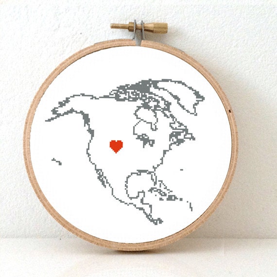 diy craft gift PATTERN* Continental Modern Cross Stitch--large United States map contemporary art