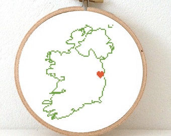 Ireland map modern cross stitch pattern. Ireland art. St Patricks day gift. Ireland poster Dublin map. Dublin Ireland map.