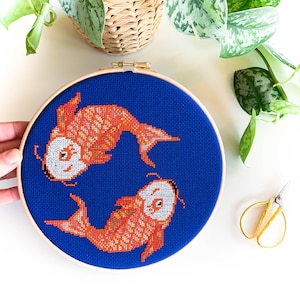 Koi Fisch Kreuzstichmuster | Koi Kreuzstichmuster Naturdekor | Japan inspirierte DIY Wanddekoration