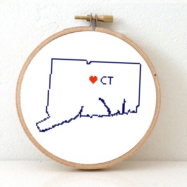 CONNECTICUT Map Cross Stitch Pattern. Hartford art pattern. Connecticut ornament pattern with Harford. CT decor. Wedding gift.