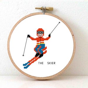 2 x Skier cross stitch pattern Winter  | DIY Ski decor | Ski art | Ski trip souvenir | Ski teacher diy gift | Winter sport embroidery chart