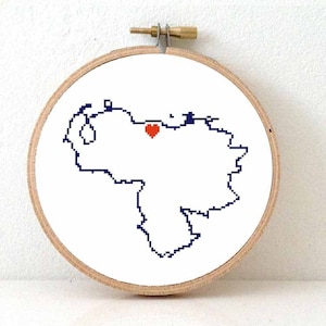 VENEZUELA map modern cross stitch pattern | Venezuela with Caracas | Home is where the heart is | Caracas map | Latin wedding gifts